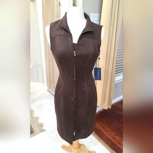 NWT Sz.4 Tommy Hilfiger Brown Seude-like Zip-up Dress